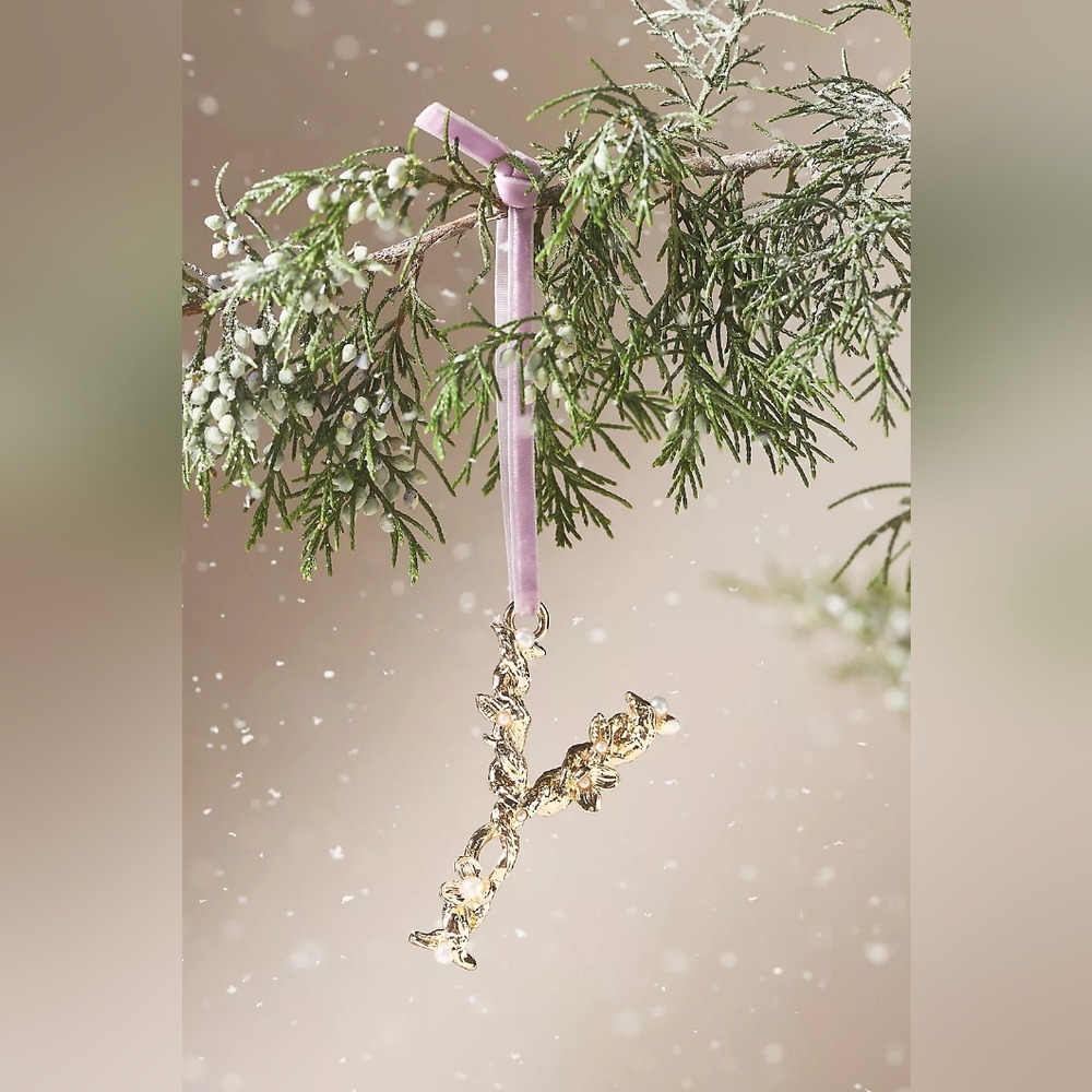 Anthropologie Aurelia Gold Pearl Monogram Letter "Y" Initial Ornament